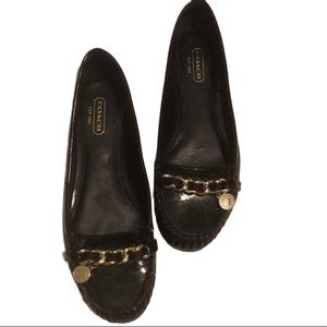 Coach Patent Leather Black Sparkle Flats